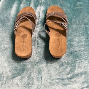 A.Giannetti brown wedge sandals with gray straps size 8.5
